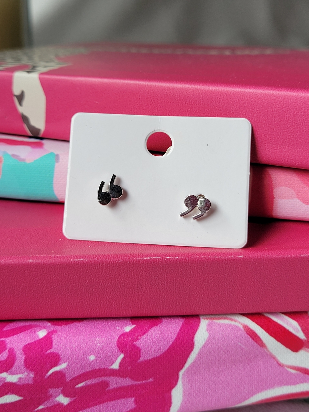 Silver Quotation Mark Stud Earrings